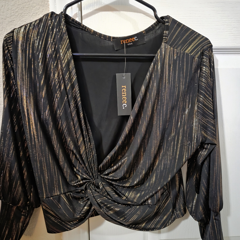 Renee C. Black and Gold Striped Blouse